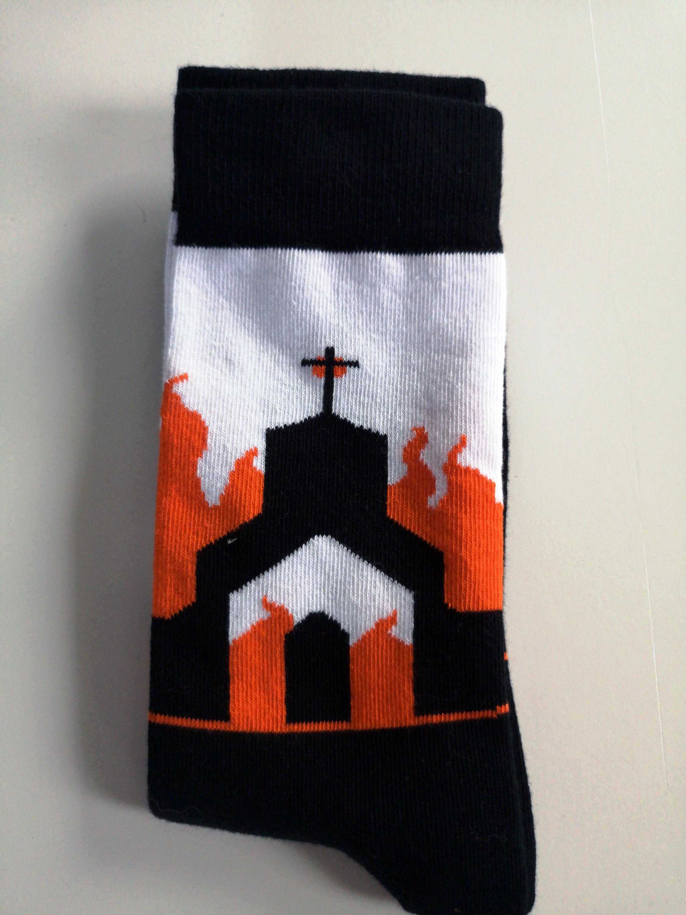 Evil Witch in Burning Church Socks | Tattoo Socks | Creepy Gothic Socks | Halloween Gift