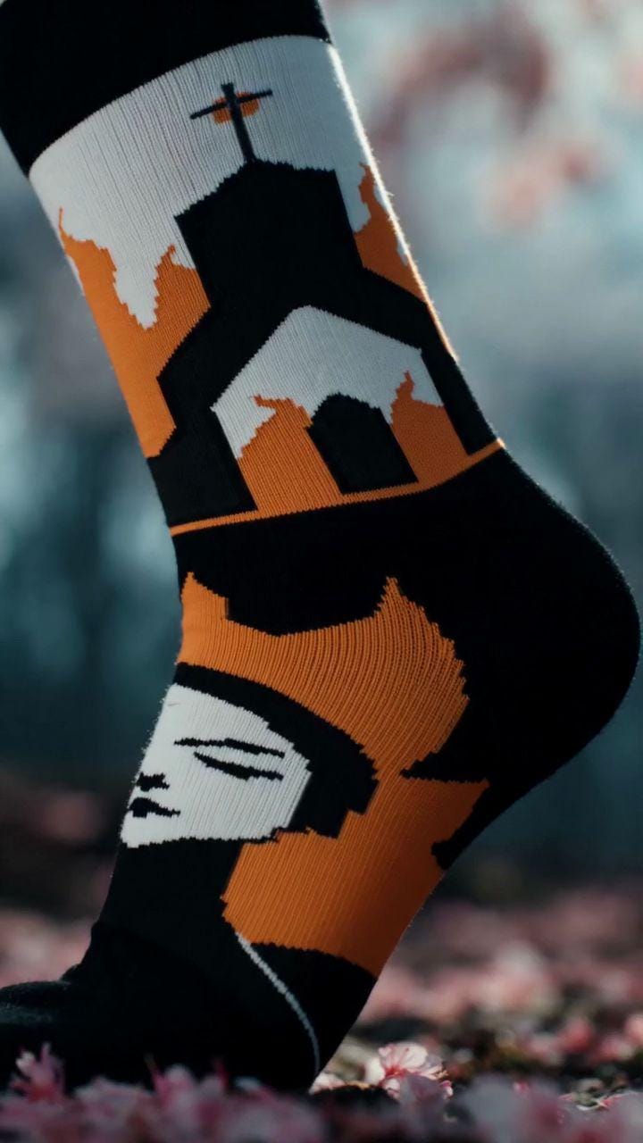Evil Witch in Burning Church Socks | Tattoo Socks | Creepy Gothic Socks | Halloween Gift