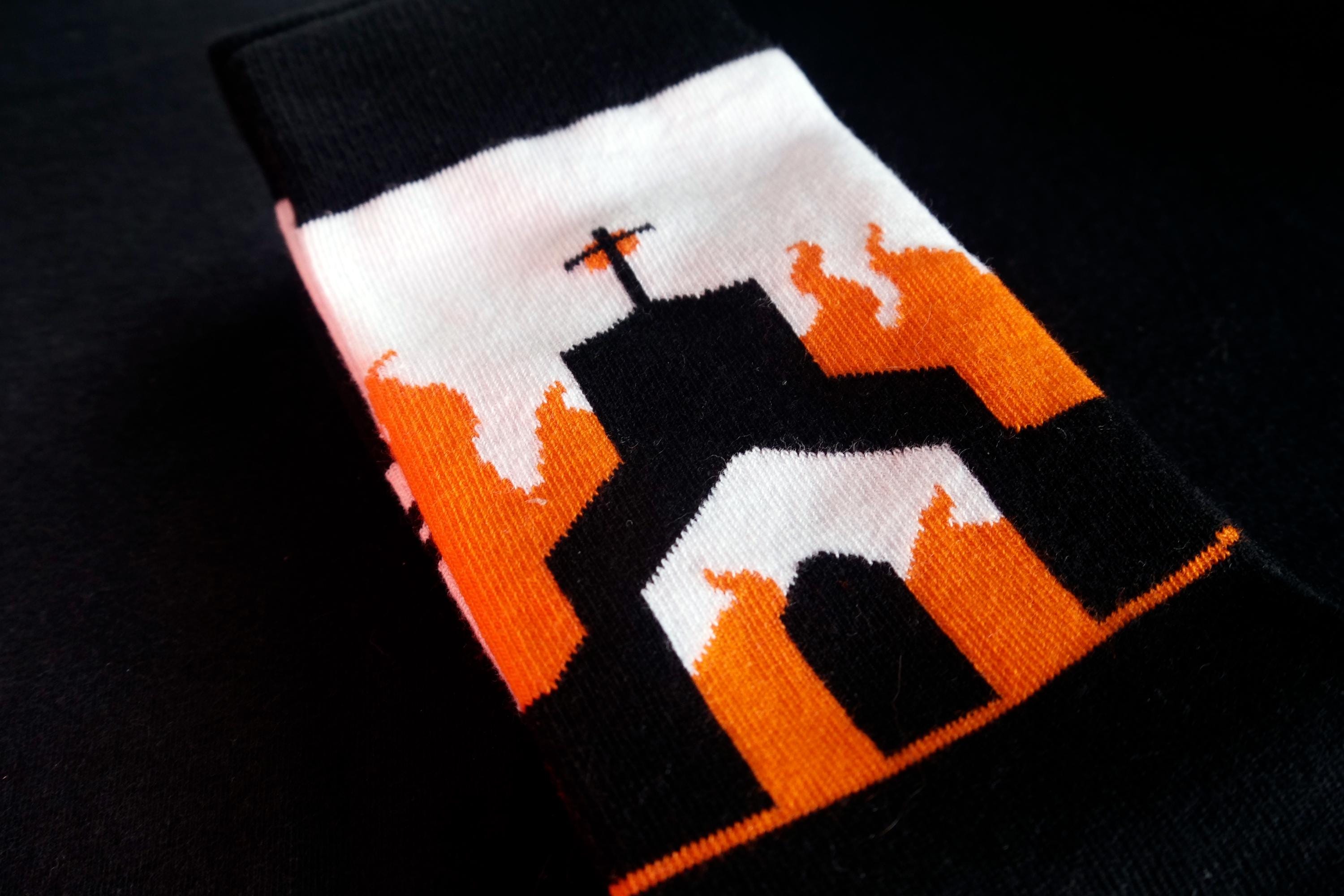 Evil Witch in Burning Church Socks | Tattoo Socks | Creepy Gothic Socks | Halloween Gift